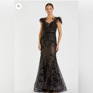 Mac Duggal Black and Rose Pink Floral Formal Evening Gown